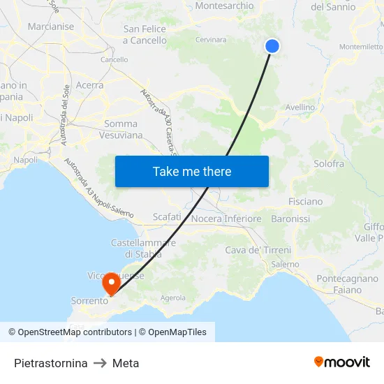 Pietrastornina to Meta map