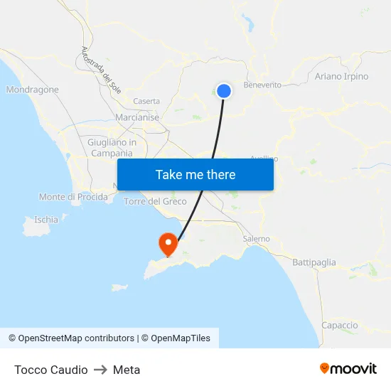 Tocco Caudio to Meta map