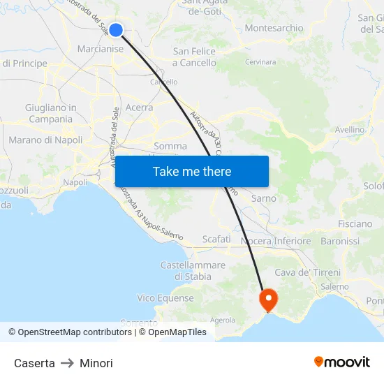 Caserta to Minori map