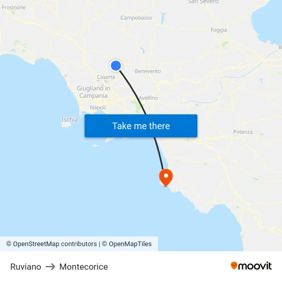 Ruviano to Montecorice map