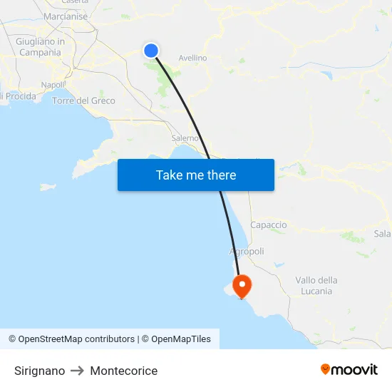 Sirignano to Montecorice map