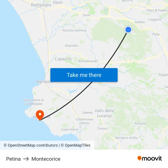 Petina to Montecorice map