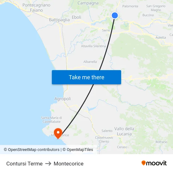 Contursi Terme to Montecorice map