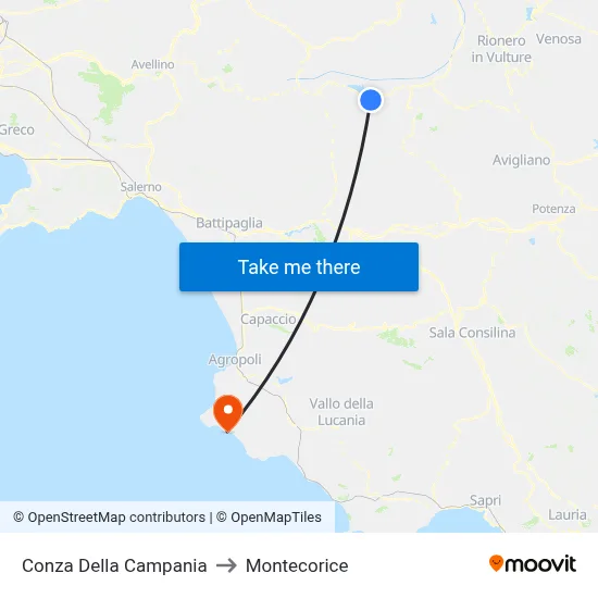 Conza Della Campania to Montecorice map