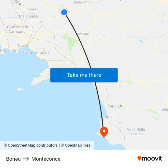 Bonea to Montecorice map