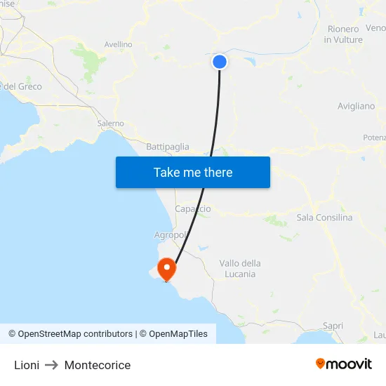 Lioni to Montecorice map
