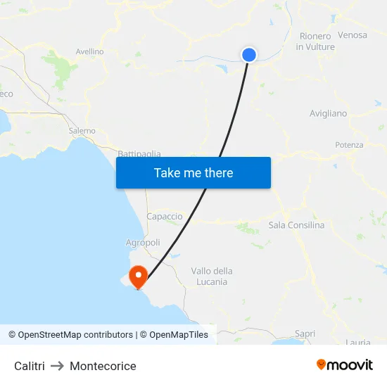 Calitri to Montecorice map