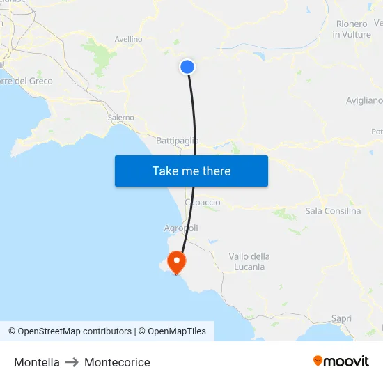 Montella to Montecorice map