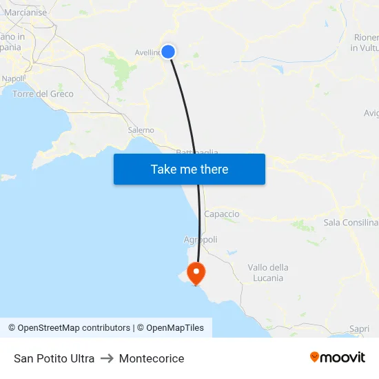 San Potito Ultra to Montecorice map