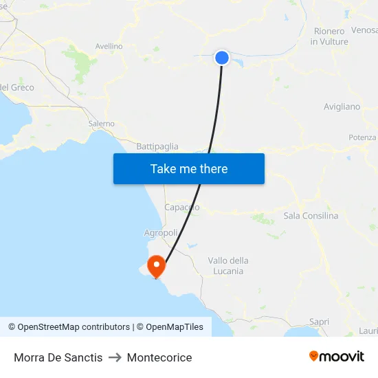 Morra De Sanctis to Montecorice map