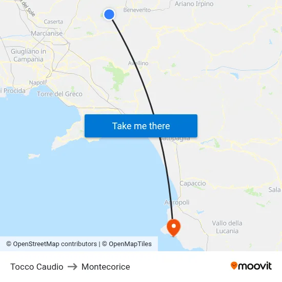 Tocco Caudio to Montecorice map