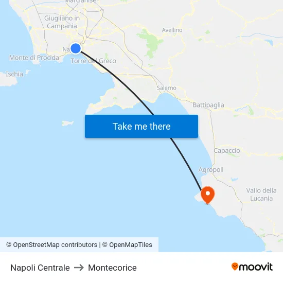 Napoli Centrale to Montecorice map