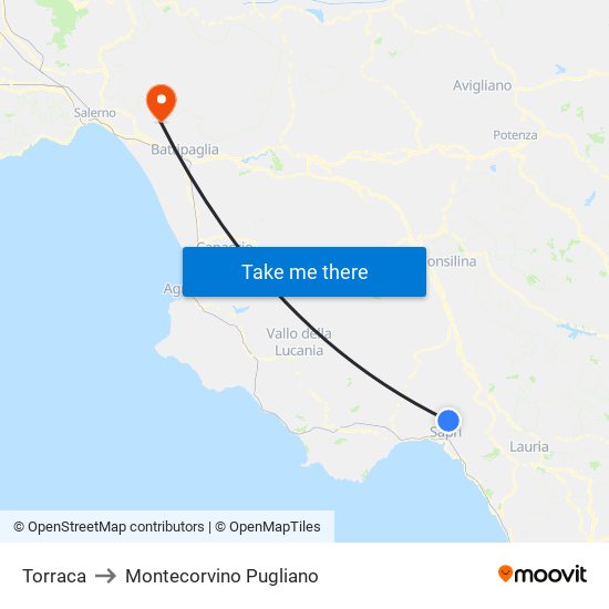 Torraca to Montecorvino Pugliano map