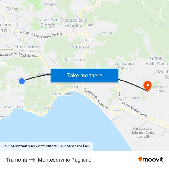 Tramonti to Montecorvino Pugliano map