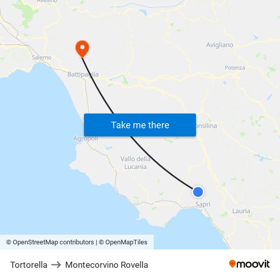 Tortorella to Montecorvino Rovella map