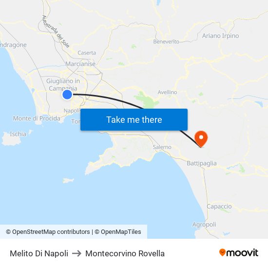 Melito Di Napoli to Montecorvino Rovella map