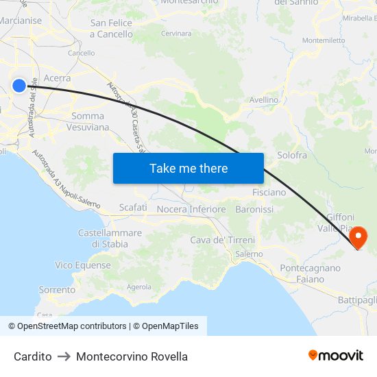 Cardito to Montecorvino Rovella map