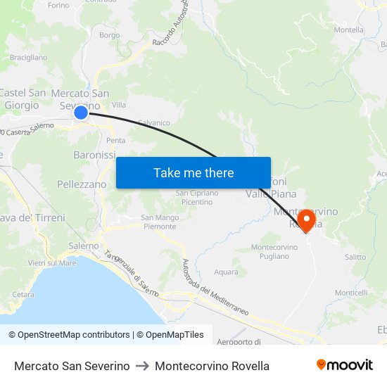 Mercato San Severino to Montecorvino Rovella map