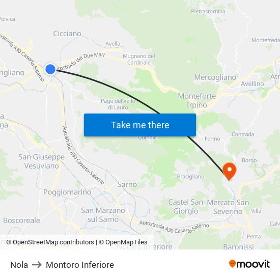 Nola to Montoro Inferiore map