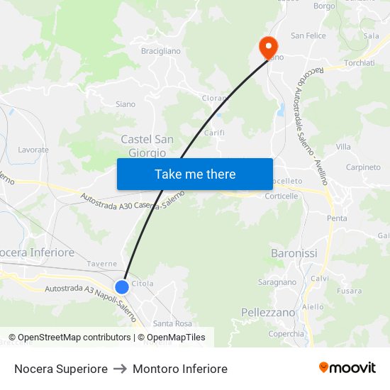 Nocera Superiore to Montoro Inferiore map
