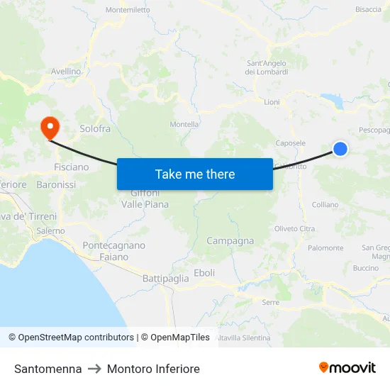 Santomenna to Montoro Inferiore map