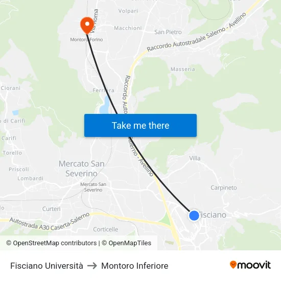 Fisciano University to Montoro Inferiore map