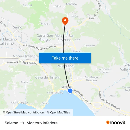 Salerno to Montoro Inferiore map