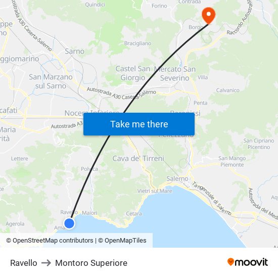Ravello to Montoro Superiore map