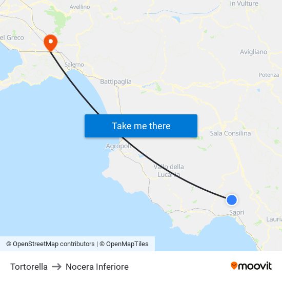 Tortorella to Nocera Inferiore map