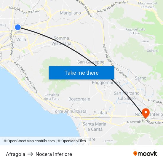 Afragola to Nocera Inferiore map