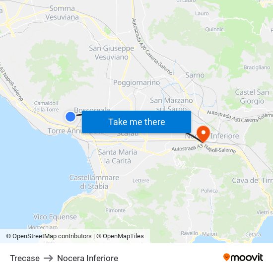 Trecase to Nocera Inferiore map