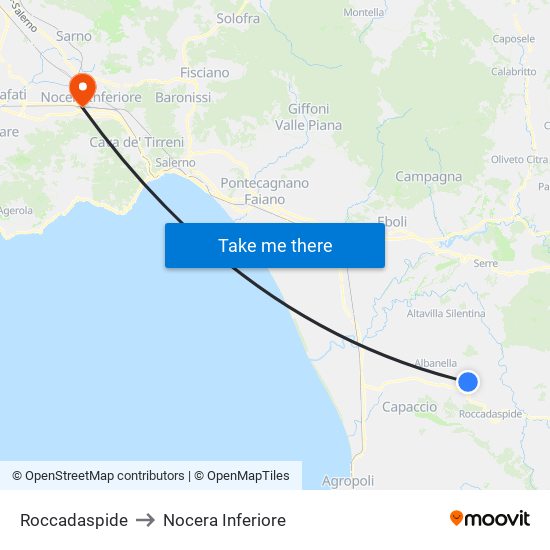 Roccadaspide to Nocera Inferiore map