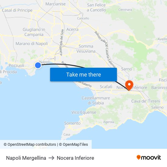 Napoli Mergellina to Nocera Inferiore map