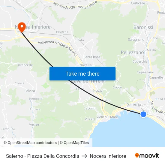 Salerno - Concordia Square to Nocera Inferiore map