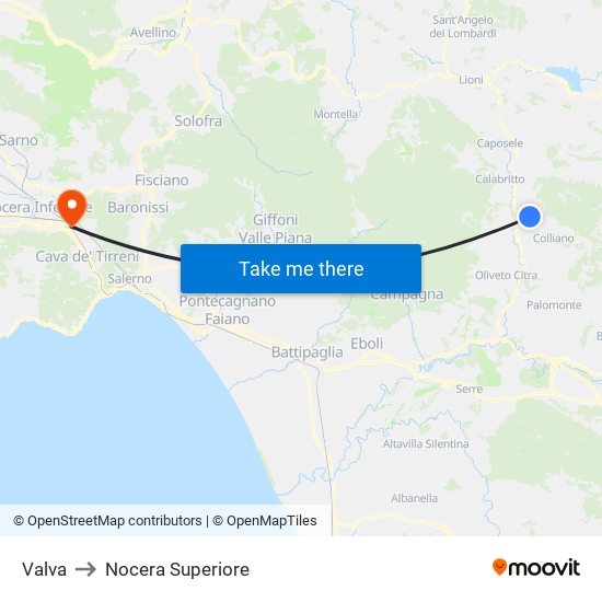 Valva to Nocera Superiore map