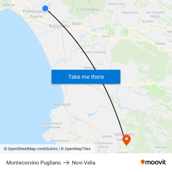 Montecorvino Pugliano to Novi Velia map