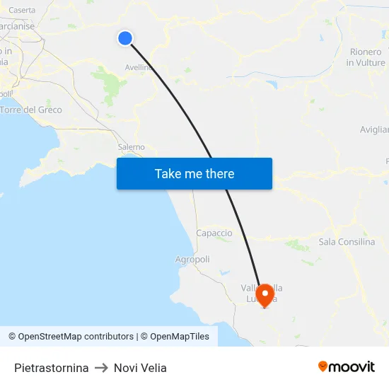 Pietrastornina to Novi Velia map
