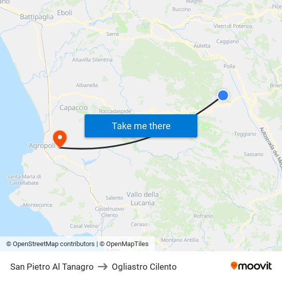 San Pietro Al Tanagro to Ogliastro Cilento map