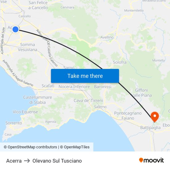 Acerra to Olevano Sul Tusciano map