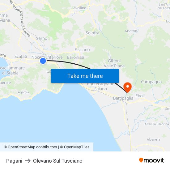 Pagani to Olevano Sul Tusciano map