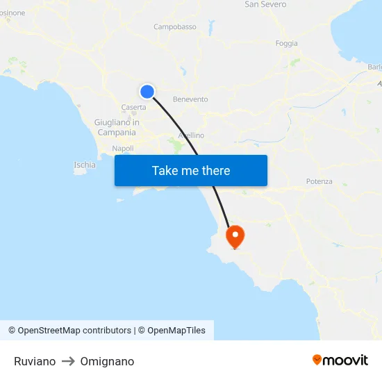 Ruviano to Omignano map