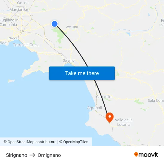 Sirignano to Omignano map