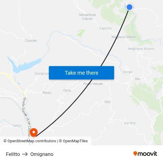 Felitto to Omignano map