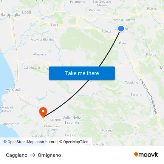 Caggiano to Omignano map