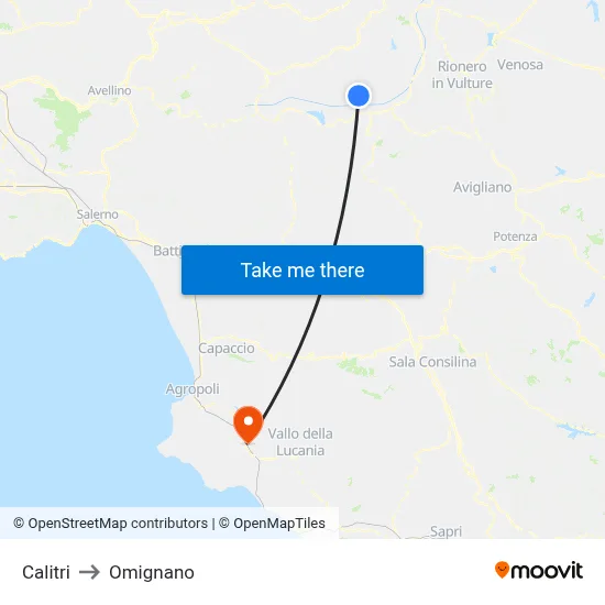 Calitri to Omignano map