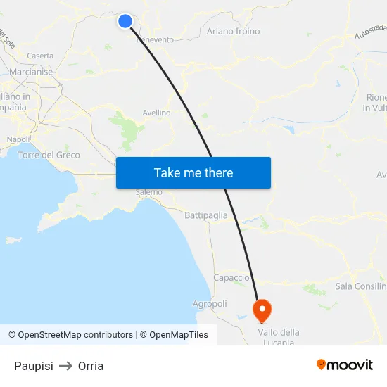 Paupisi to Orria map