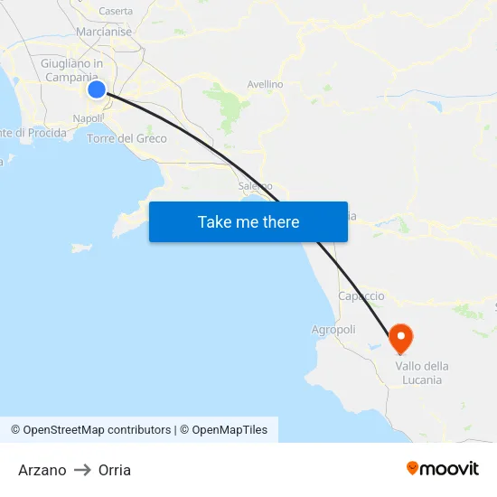 Arzano to Orria map