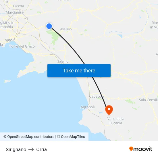 Sirignano to Orria map