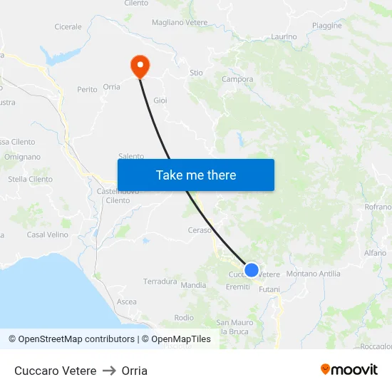 Cuccaro Vetere to Orria map