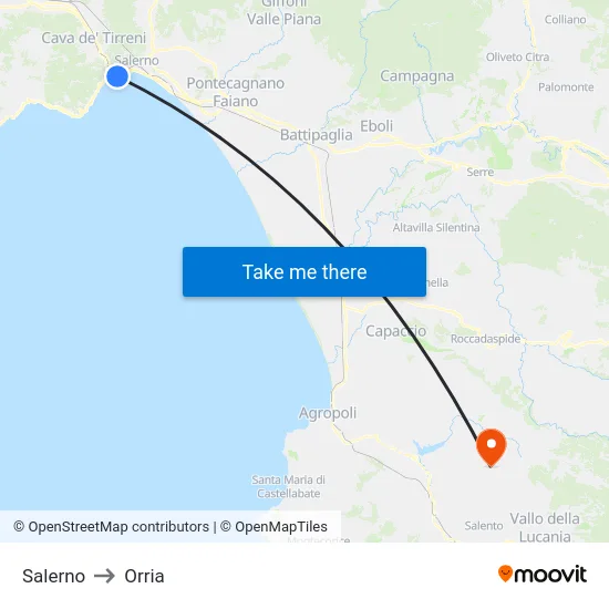 Salerno to Orria map